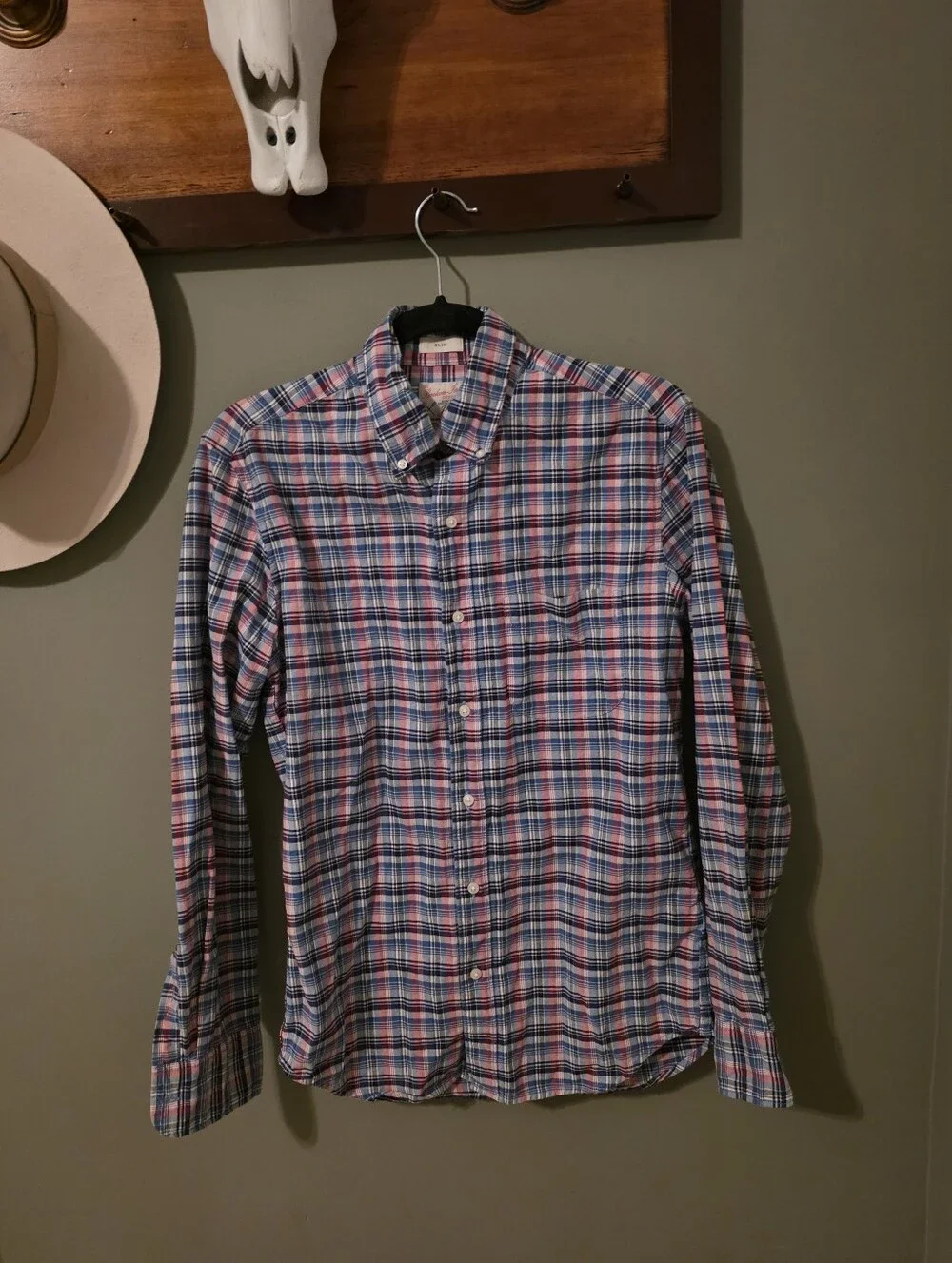 J. Crew The Broken-In Oxford Slim Check Button Up Size Small Organic Cotton